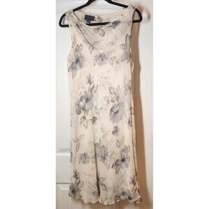 SPENSER JEREMY Floral Silk Tank Dress Ivory w/Gray Flowers Slip/Overlay 14